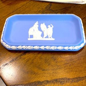 💙Vintage Pretty Wedgwood Jasperware Blue Greek Style-white relief trinket dish